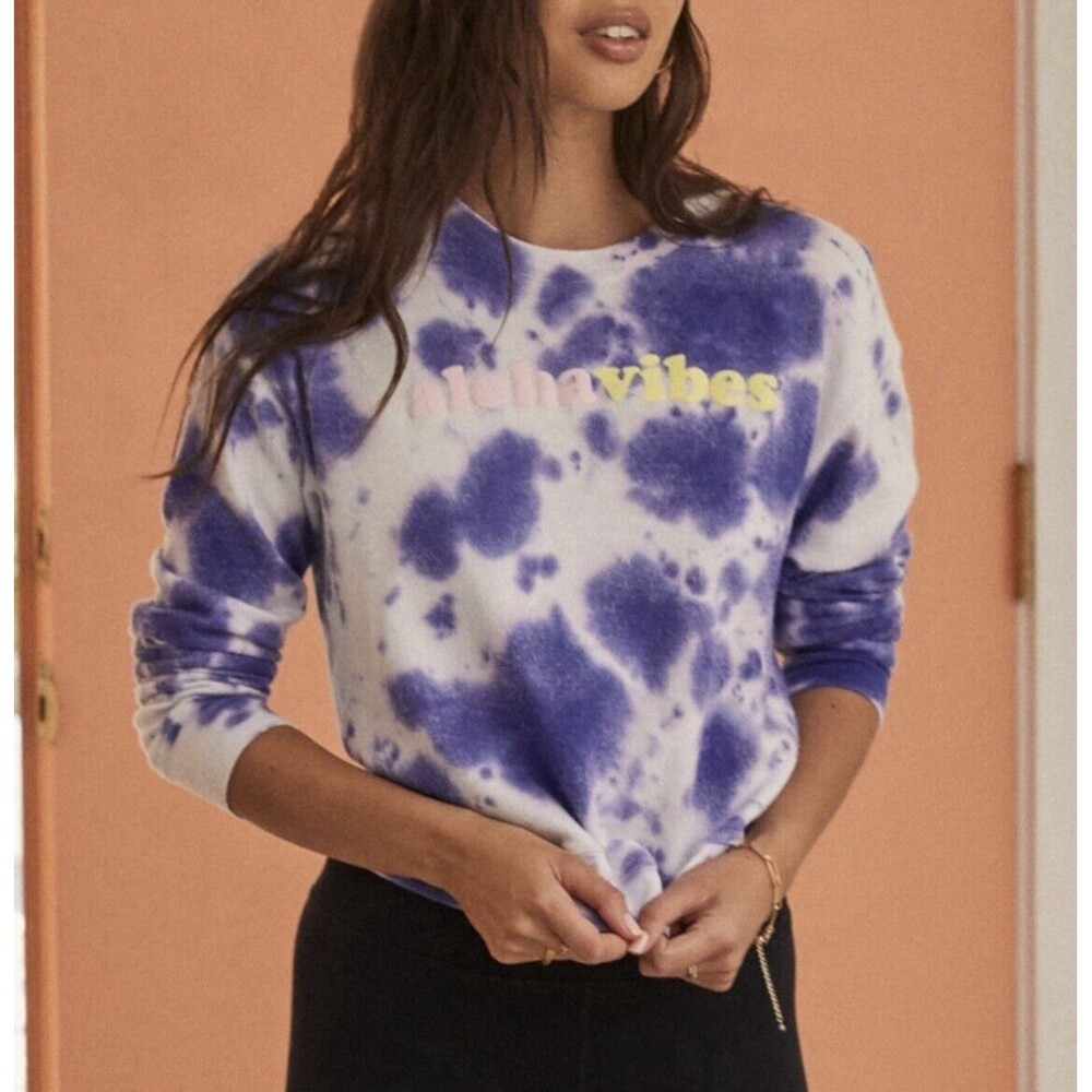 SPIRITUAL GANGSTER Aloha Vibes Paint Splatter Tie Dye Pullover Sweatshirt SMALL
